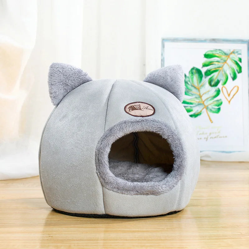 Cozy Winter Cat Cave Bed – Warm Deep Sleep Tent for Small Pets