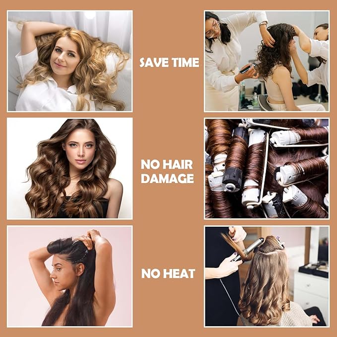 Beyeza Blowout Hair Rollers – Heatless Curls Kit with Satin Cap
