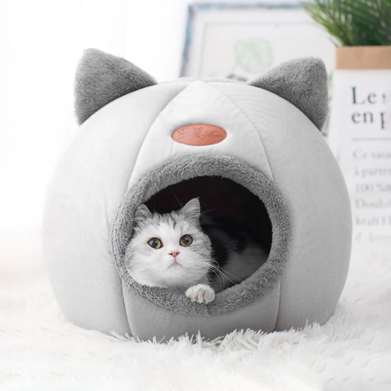 Cozy Winter Cat Cave Bed – Warm Deep Sleep Tent for Small Pets