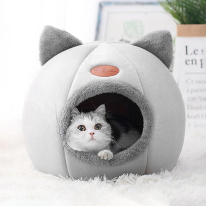 Cozy Winter Cat Cave Bed – Warm Deep Sleep Tent for Small Pets