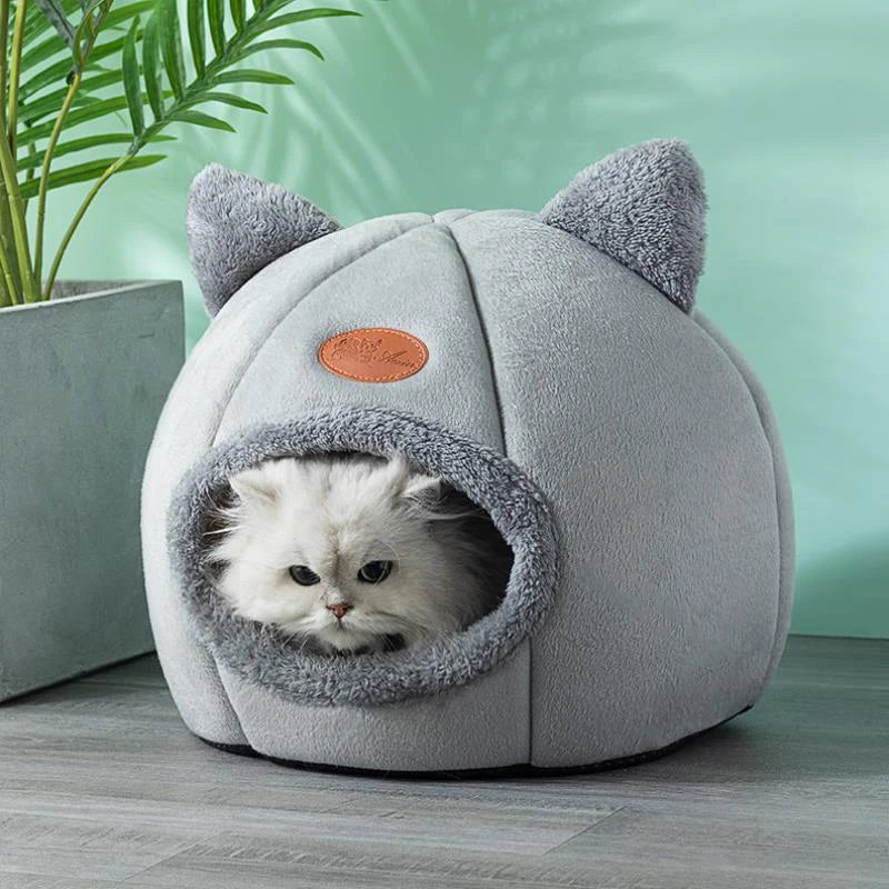 Cozy Winter Cat Cave Bed – Warm Deep Sleep Tent for Small Pets