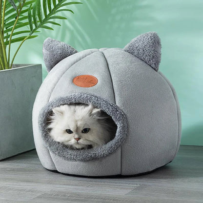 Cozy Winter Cat Cave Bed – Warm Deep Sleep Tent for Small Pets