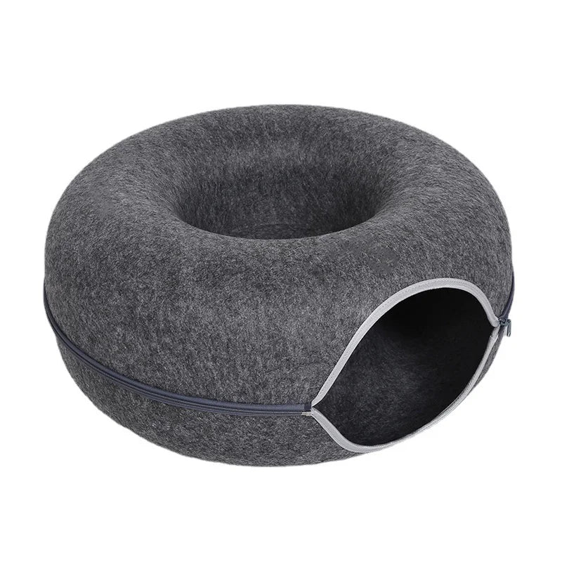 Donut Cat Bed – 2-in-1 Felt Cat House & Tunnel Play Bed
