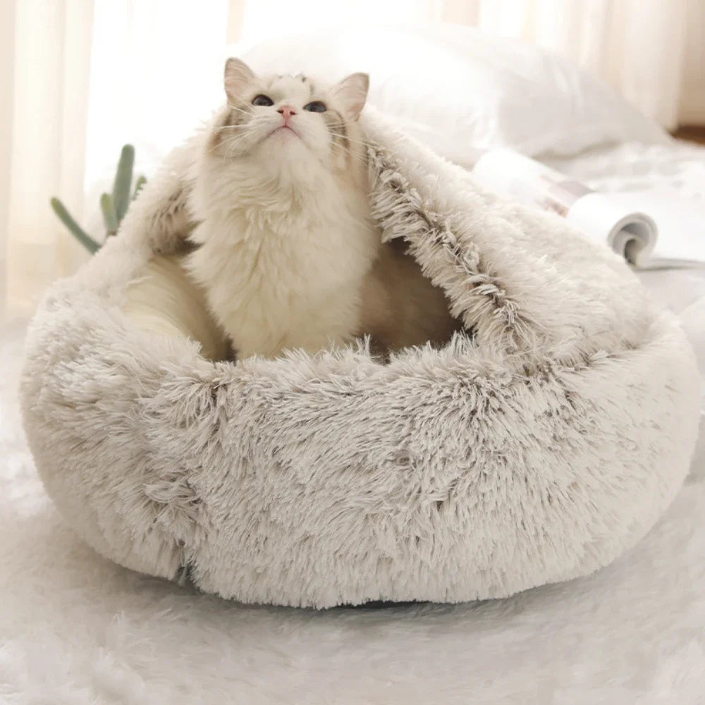 Soft Plush Pet Bed – Warm Covered Cat & Small Dog Sleeping Nest
