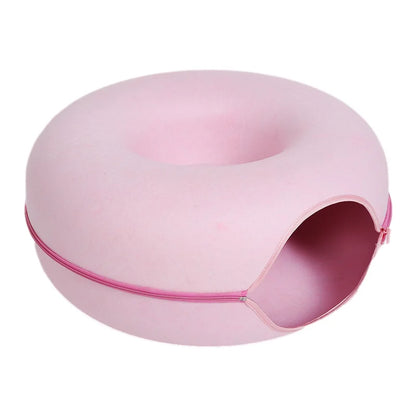 Donut Cat Bed – 2-in-1 Felt Cat House & Tunnel Play Bed