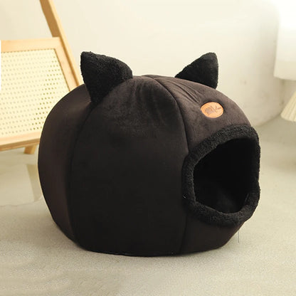 Cozy Winter Cat Cave Bed – Warm Deep Sleep Tent for Small Pets
