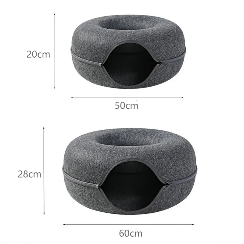 Donut Cat Bed – 2-in-1 Felt Cat House & Tunnel Play Bed