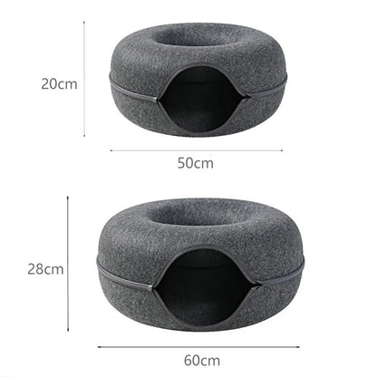 Donut Cat Bed – 2-in-1 Felt Cat House & Tunnel Play Bed
