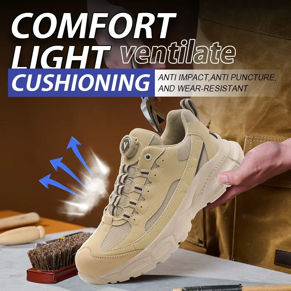 Men’s Safety Work Shoes with Rotary Button – Anti-Smash & Non-Slip