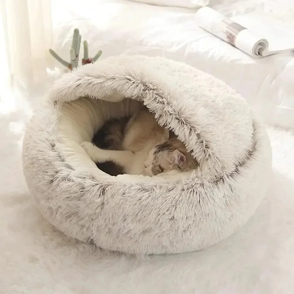 Soft Plush Pet Bed – Warm Covered Cat & Small Dog Sleeping Nest