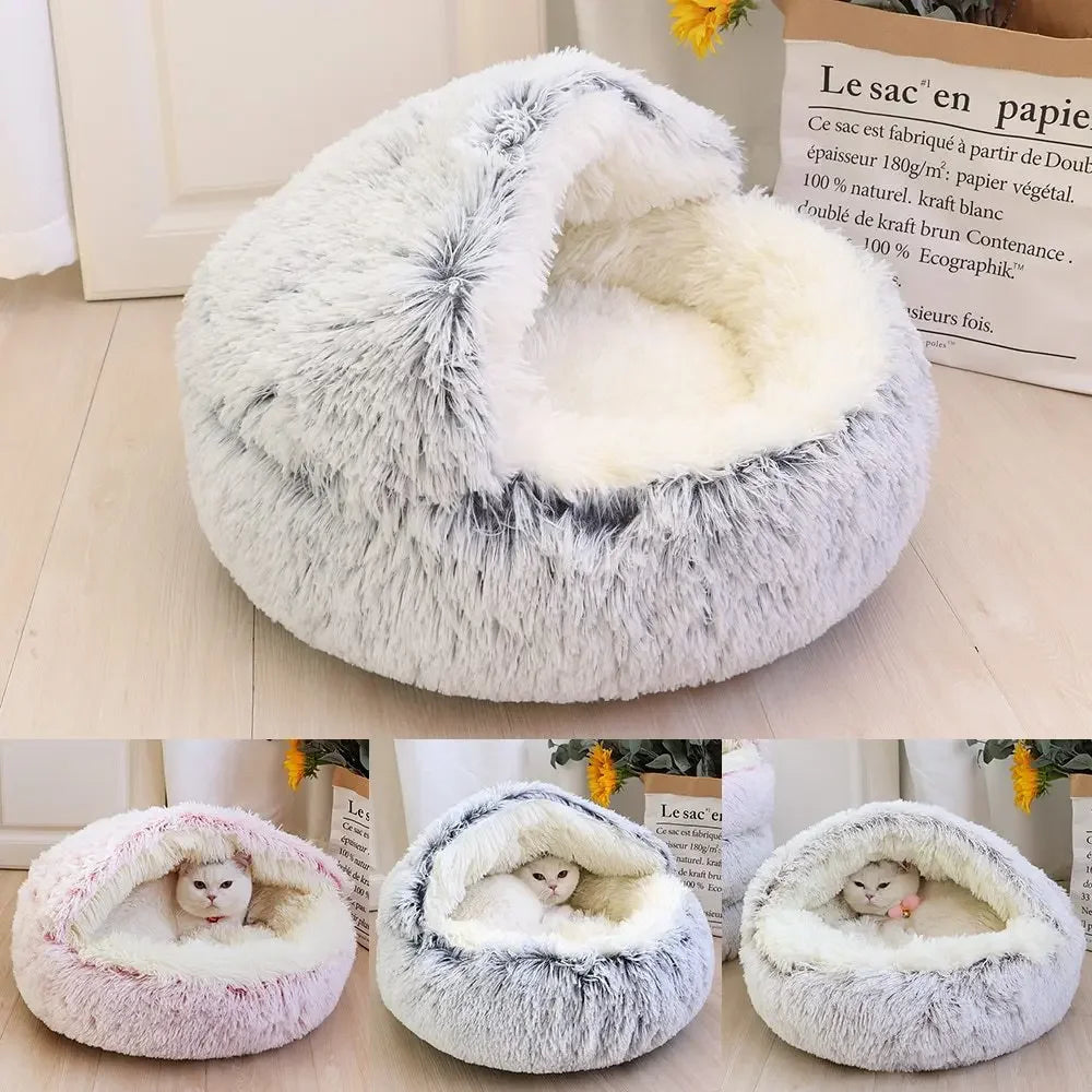 Soft Plush Pet Bed – Warm Covered Cat & Small Dog Sleeping Nest