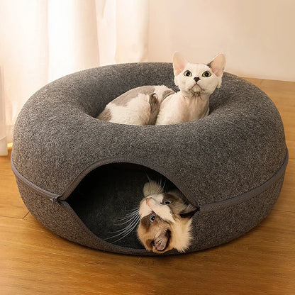 Donut Cat Bed – 2-in-1 Felt Cat House & Tunnel Play Bed