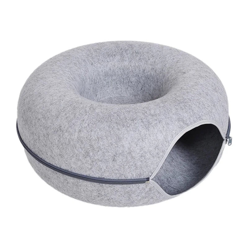 Donut Cat Bed – 2-in-1 Felt Cat House & Tunnel Play Bed