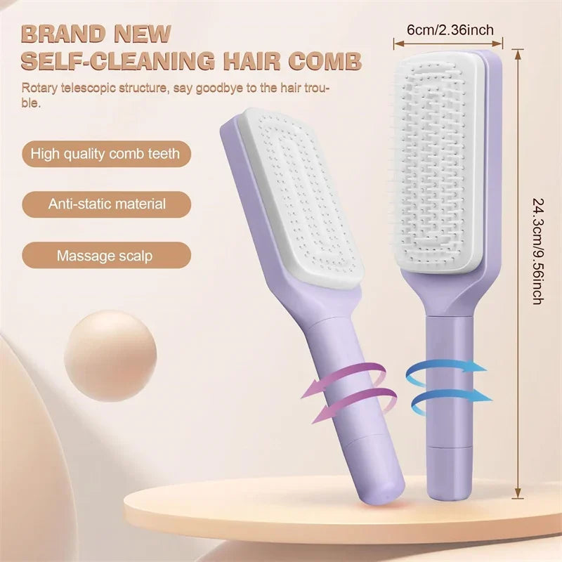 Self-Cleaning Rotating Hairbrush – Anti-Static Scalp Massage Comb