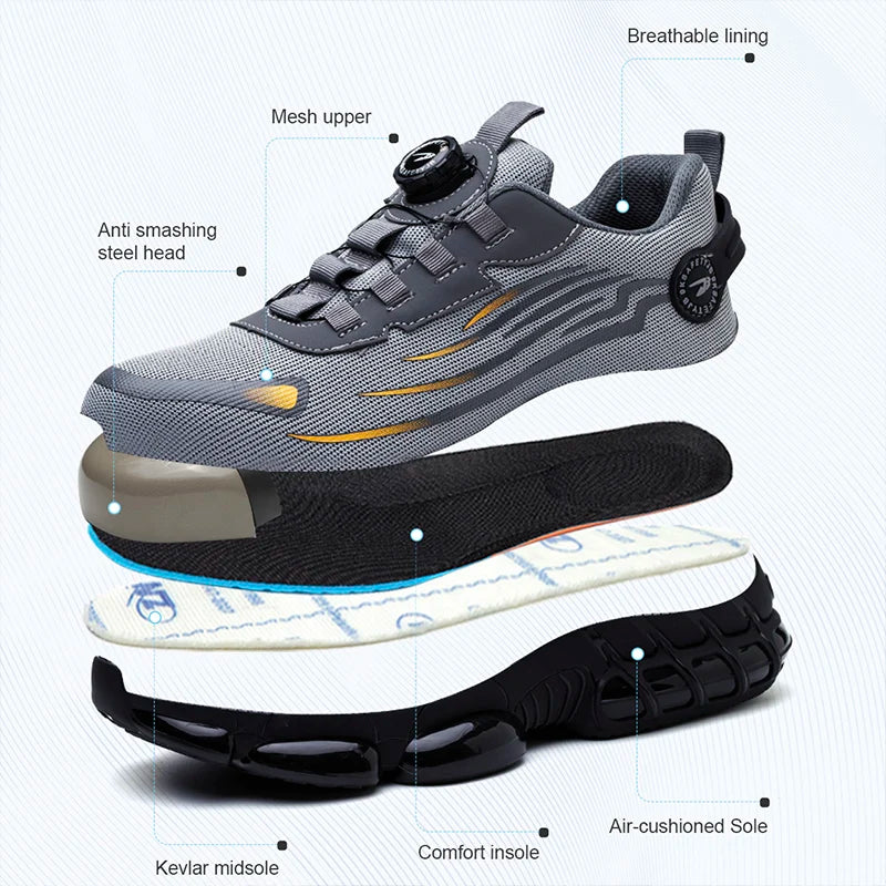 Rotating Button Safety Shoes – Anti-Smash & Anti-Puncture Work Sneakers