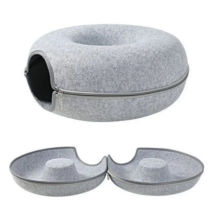 Donut Cat Bed – 2-in-1 Felt Cat House & Tunnel Play Bed