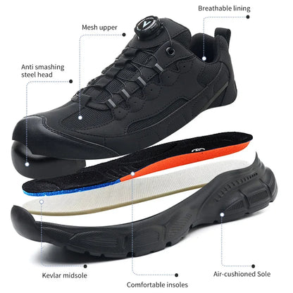 Men’s Safety Work Shoes with Rotary Button – Anti-Smash & Non-Slip