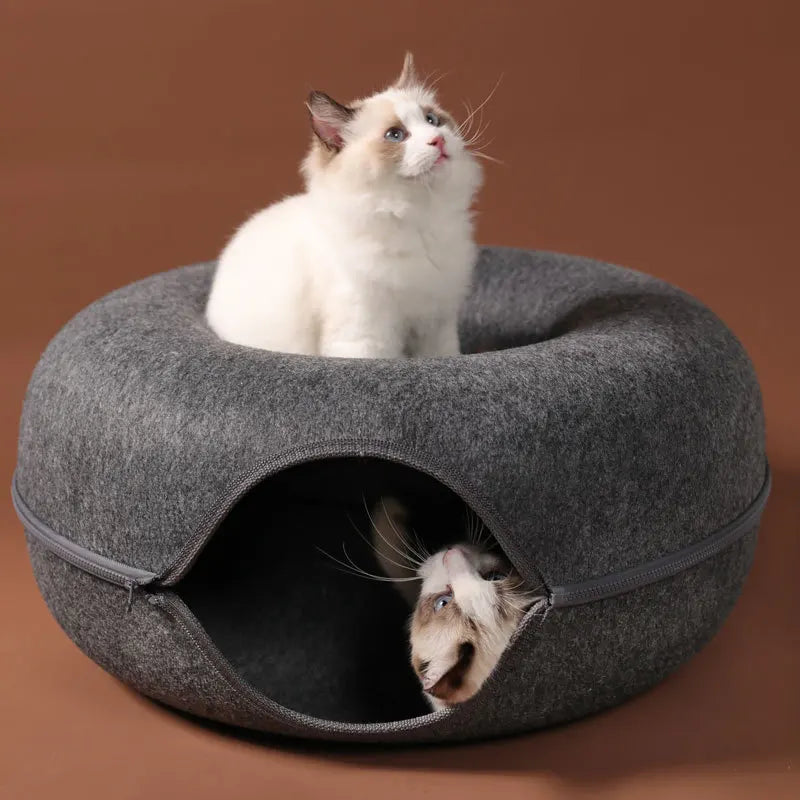 Donut Cat Bed – 2-in-1 Felt Cat House & Tunnel Play Bed