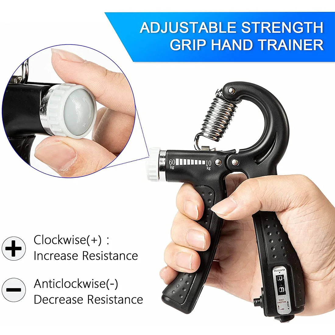 Hand Grip Strengthener – Adjustable Resistance Finger Trainer