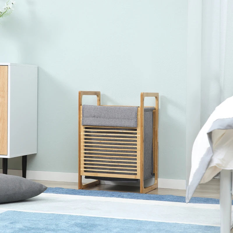 Large Bamboo Laundry Basket – Breathable Fabric Hamper